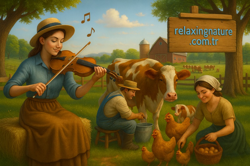 woman playing peaceful music,Peace farm music,violin music,animal music story,relaxing nature,nature music