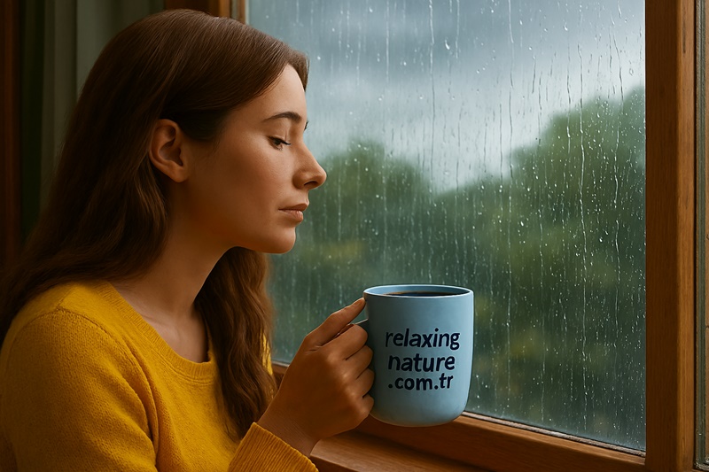 relaxing,relaxing rain,woman watching rain,calm