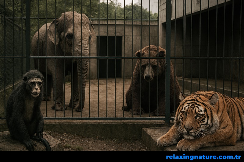 Unhappy animals in the zoo,zoo